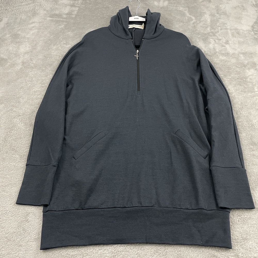 Untouched World Merino Wool Sweater Womens M Black Hooded 1/4 Zip‎ Dolman